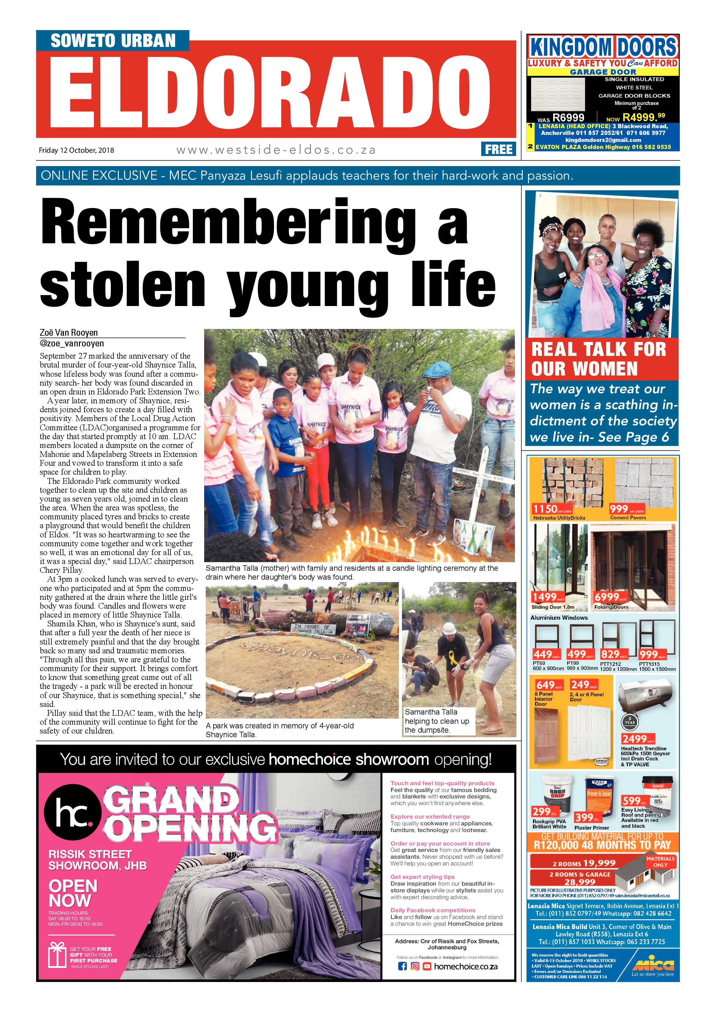 Eldorado Park – October 12, 2018 issue page 1