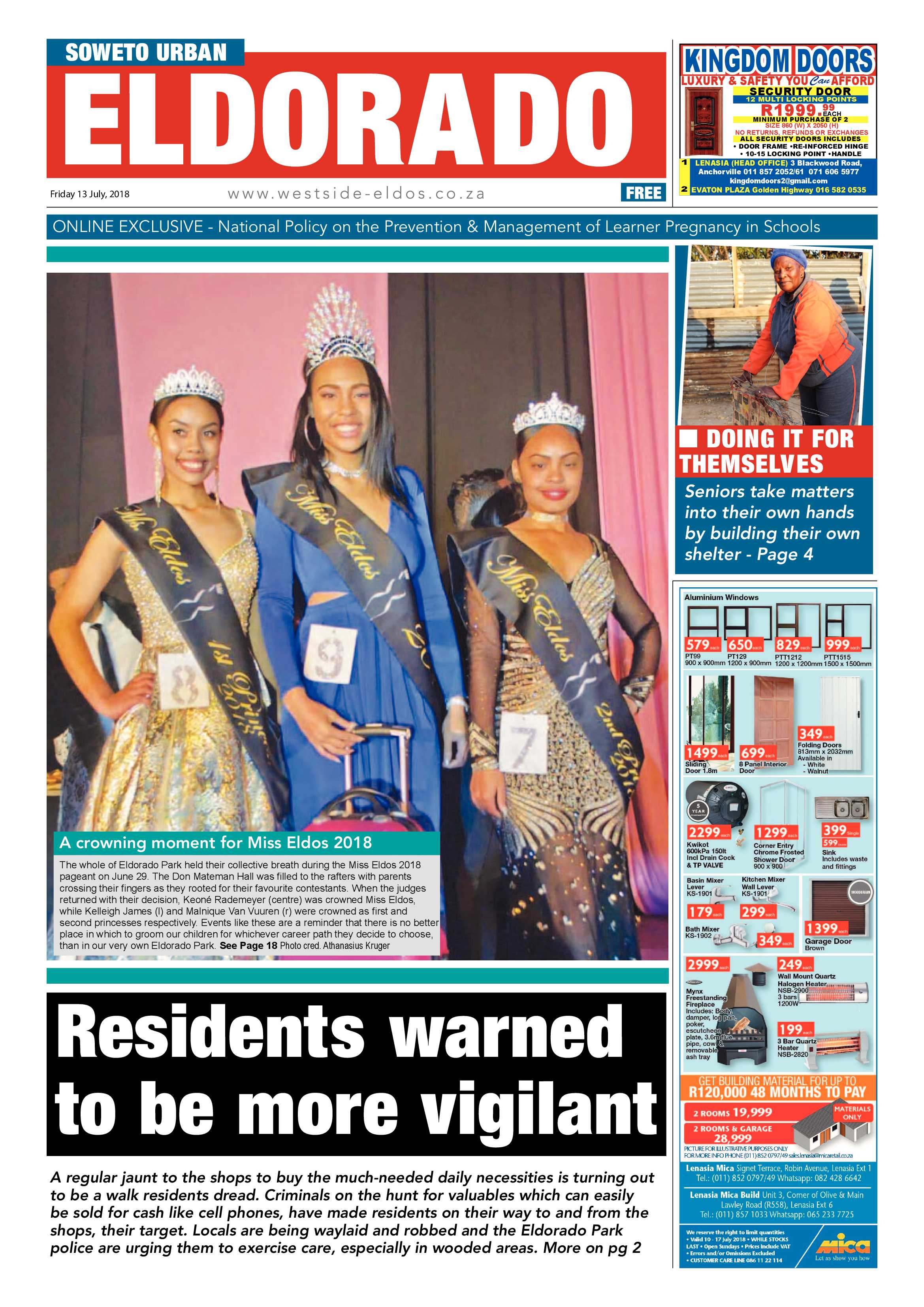 Eldorado Park – July 13, 2018 issue page 1