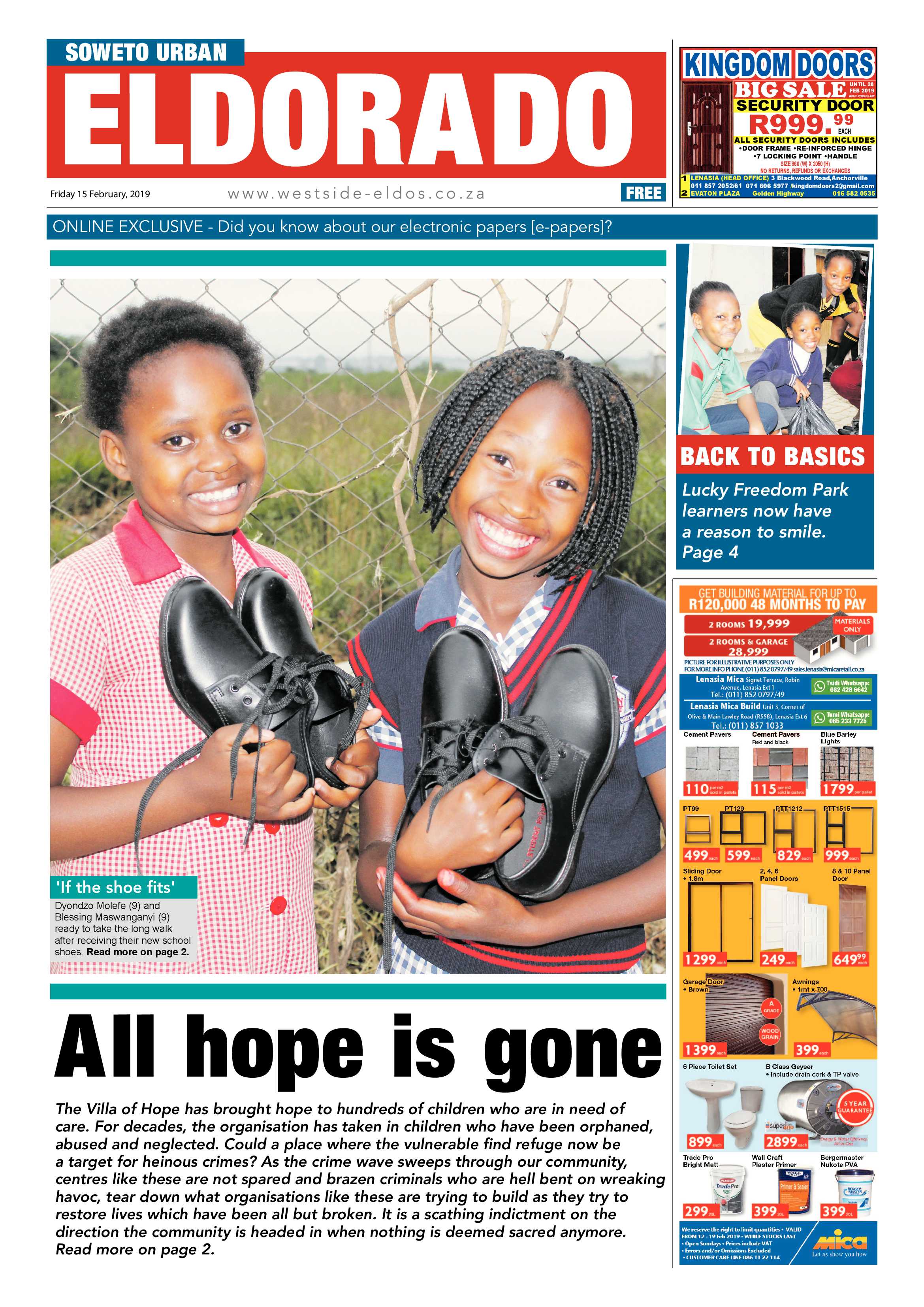 Eldorado Park News – February 15, 2019 page 1
