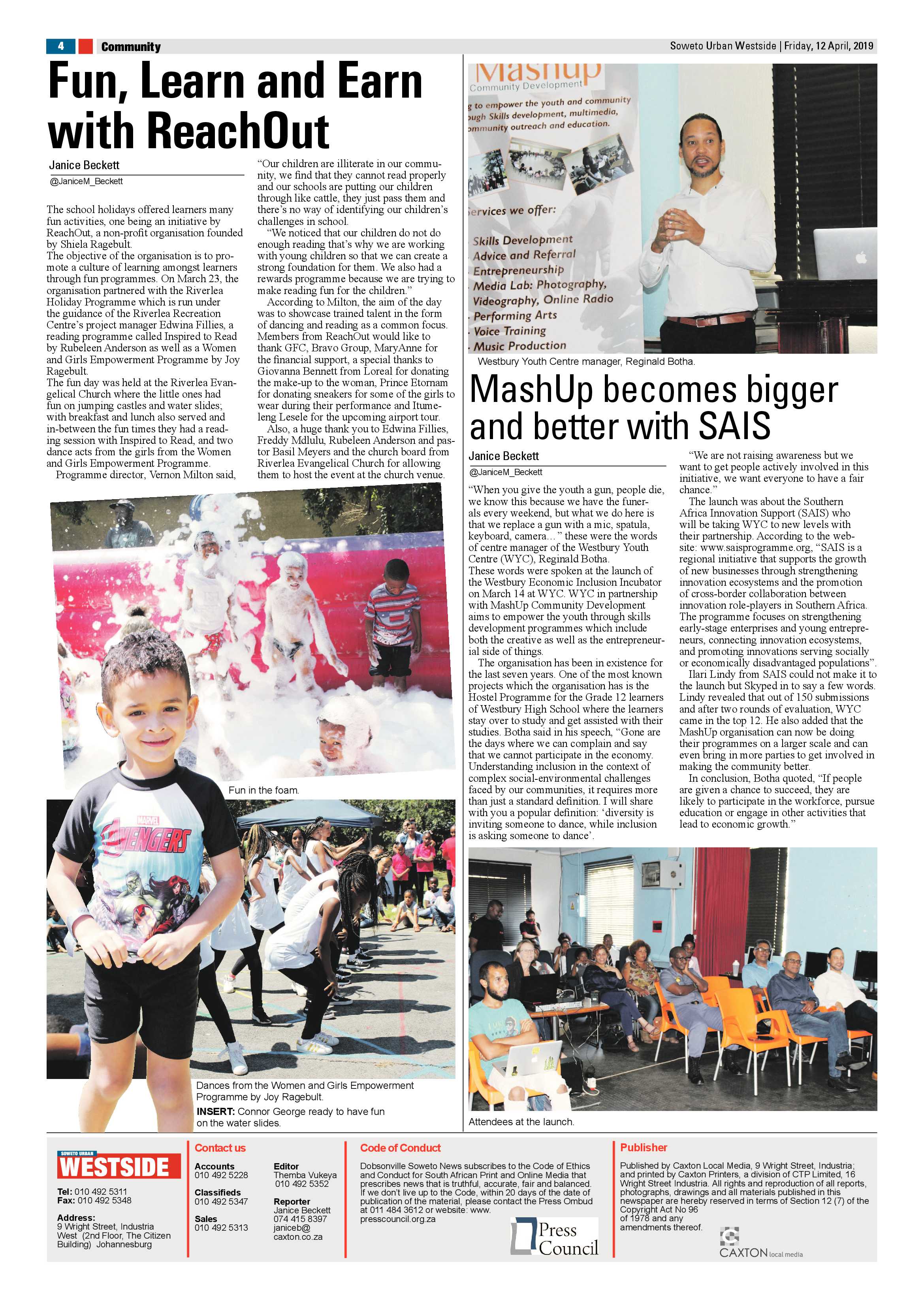 Westside News – April 12 , 2019 page 4