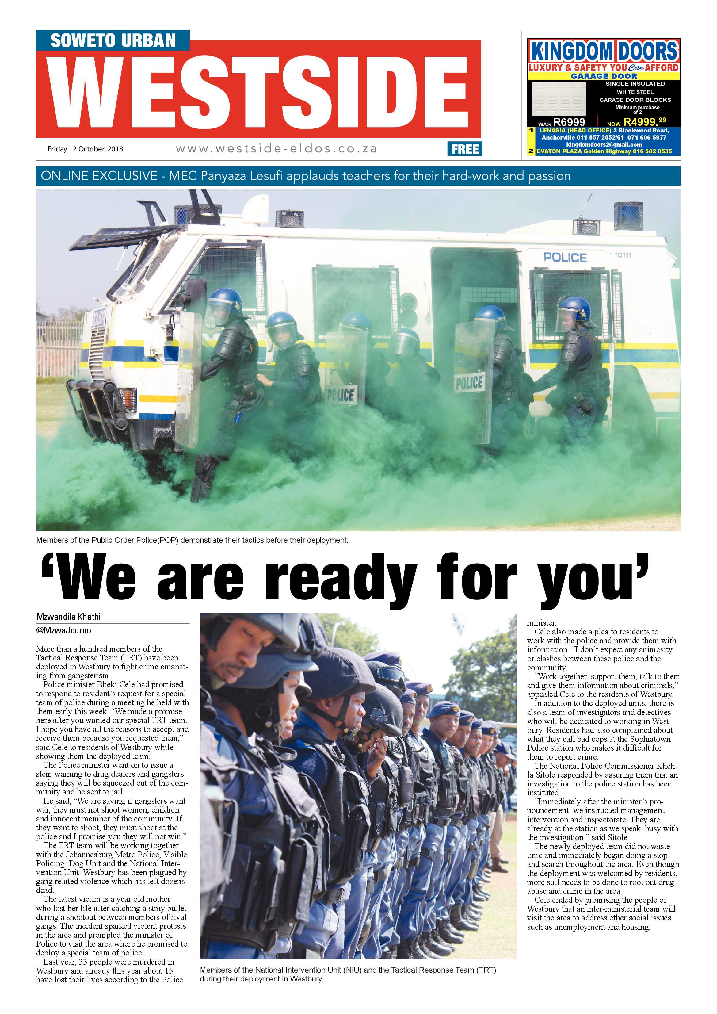 Westside – October 12, 2018 issue page 1