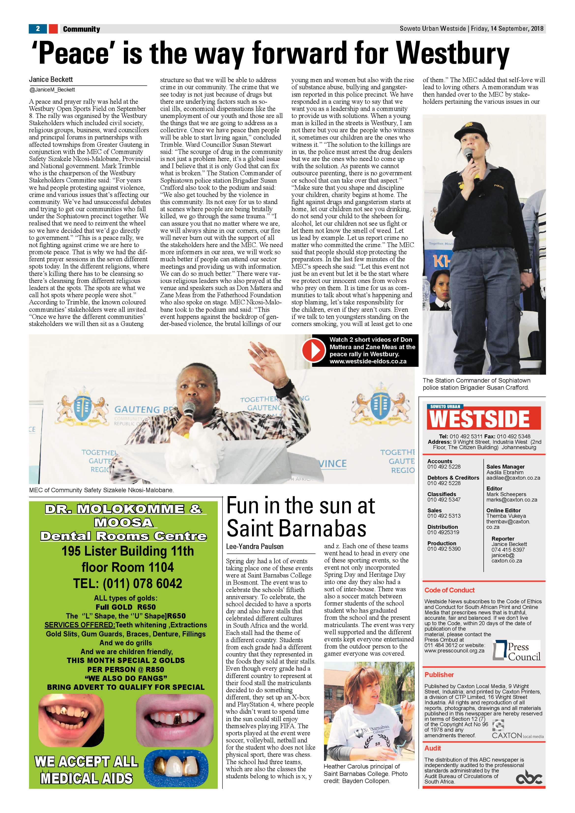 Westside – September 14, 2018 issue page 2