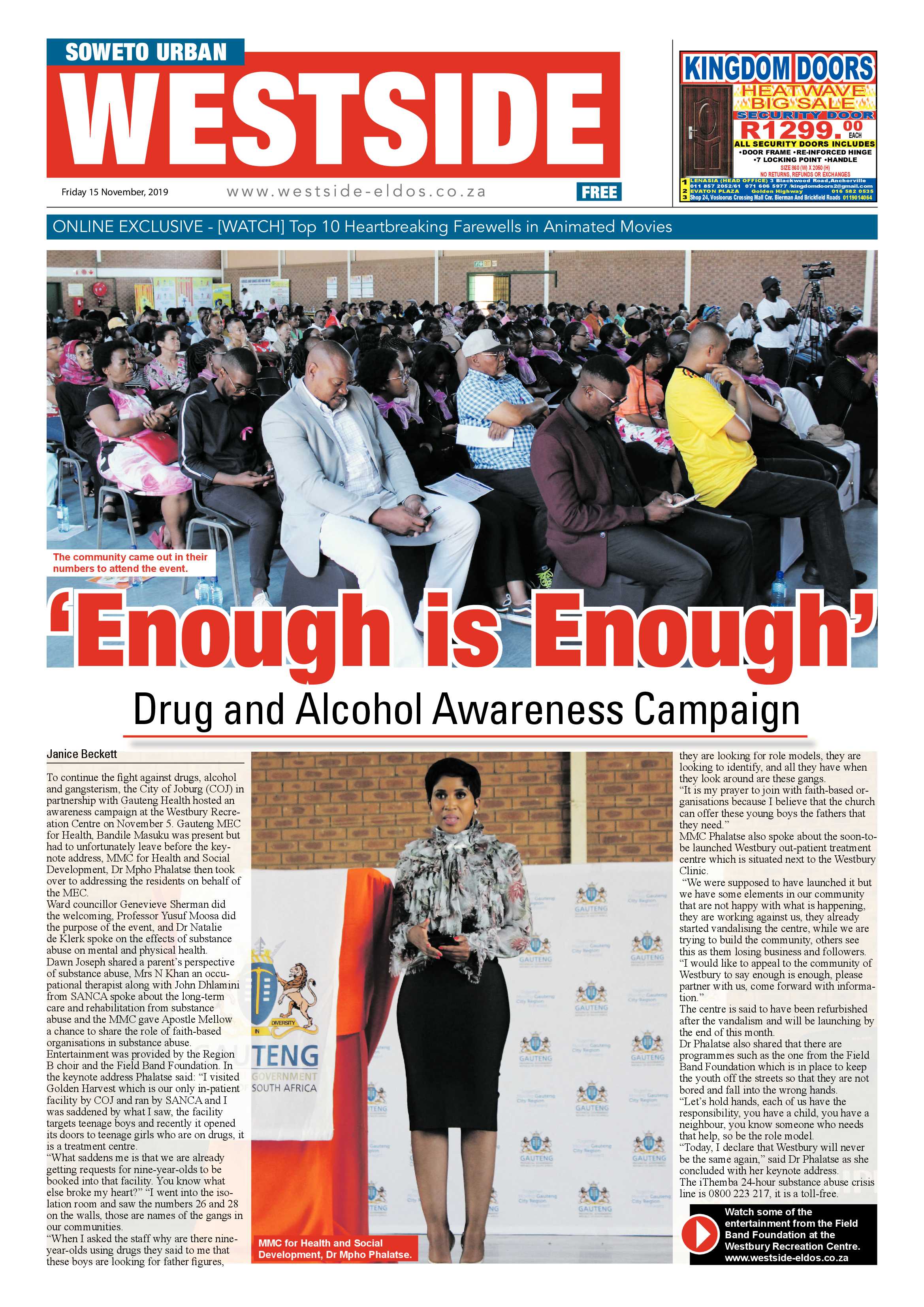 Westside News – November 15, 2019 page 1