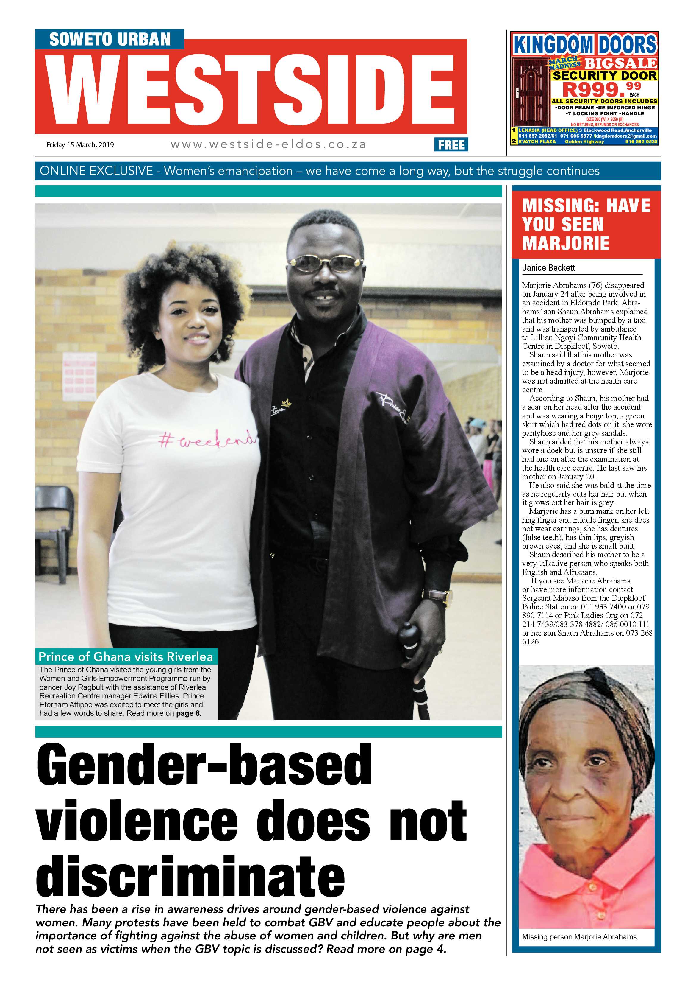 Westside News – March 16 , 2019 page 1