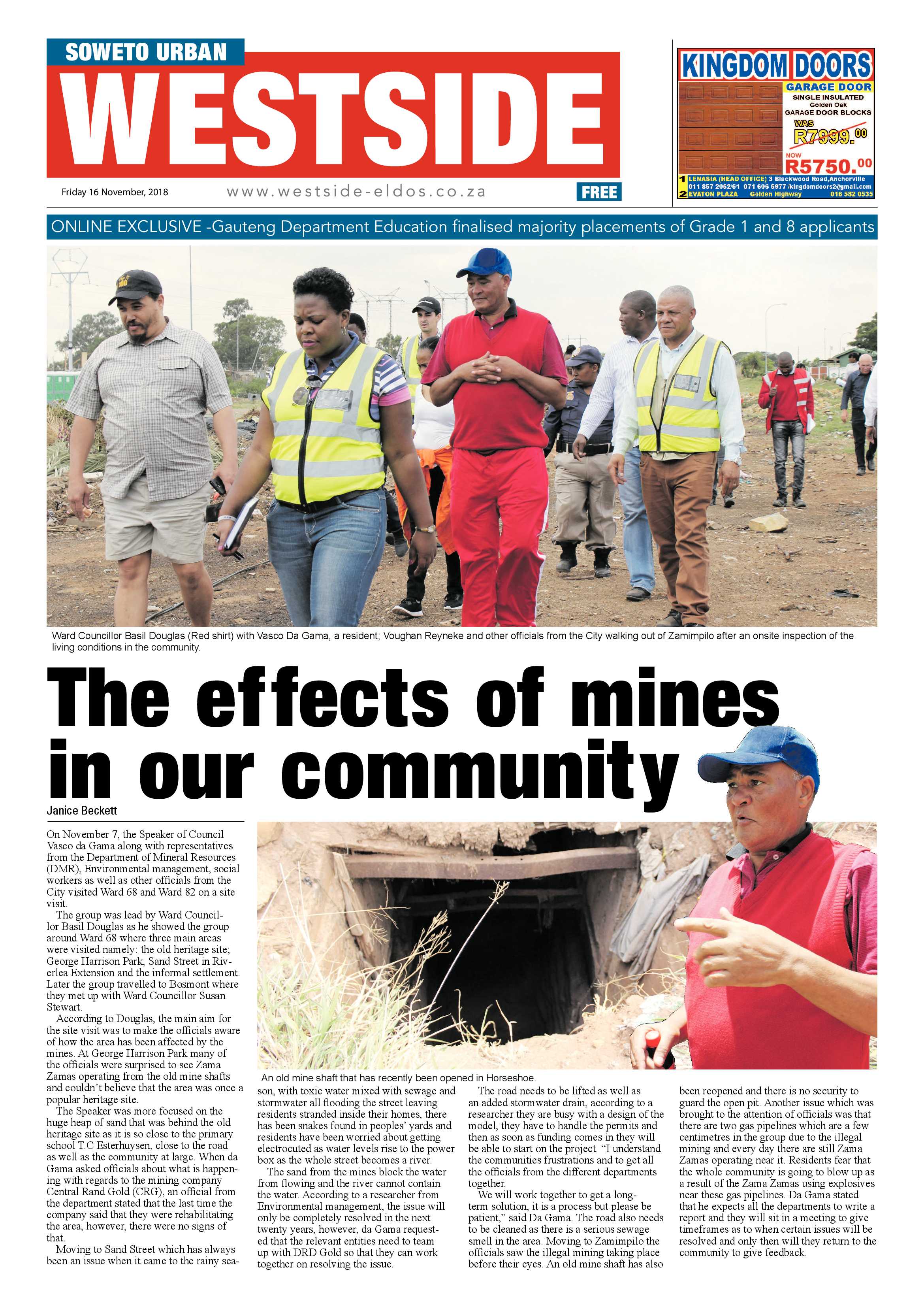 Westside – November 16, 2018 issue page 1