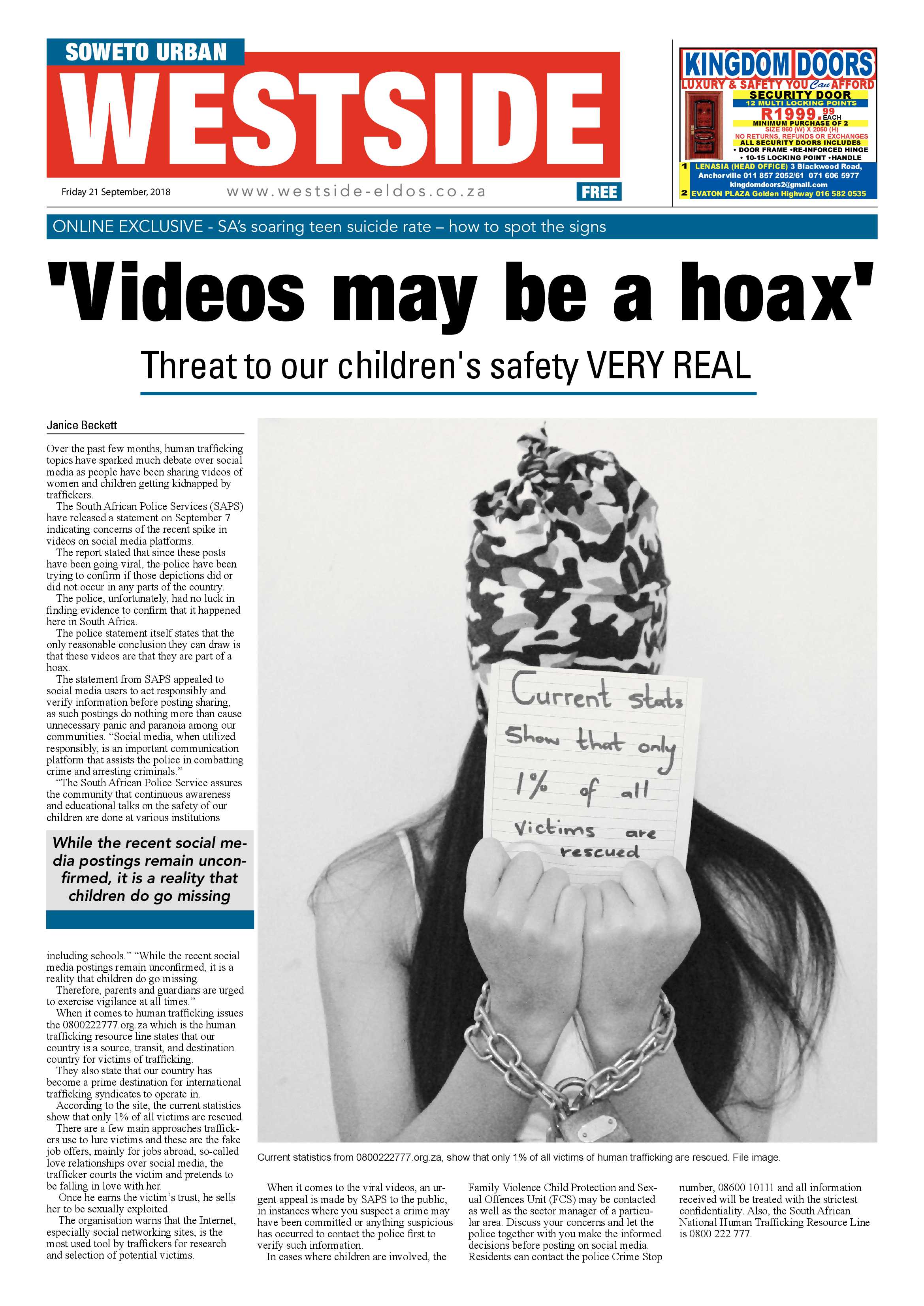 Westside – September 21, 2018 issue page 1