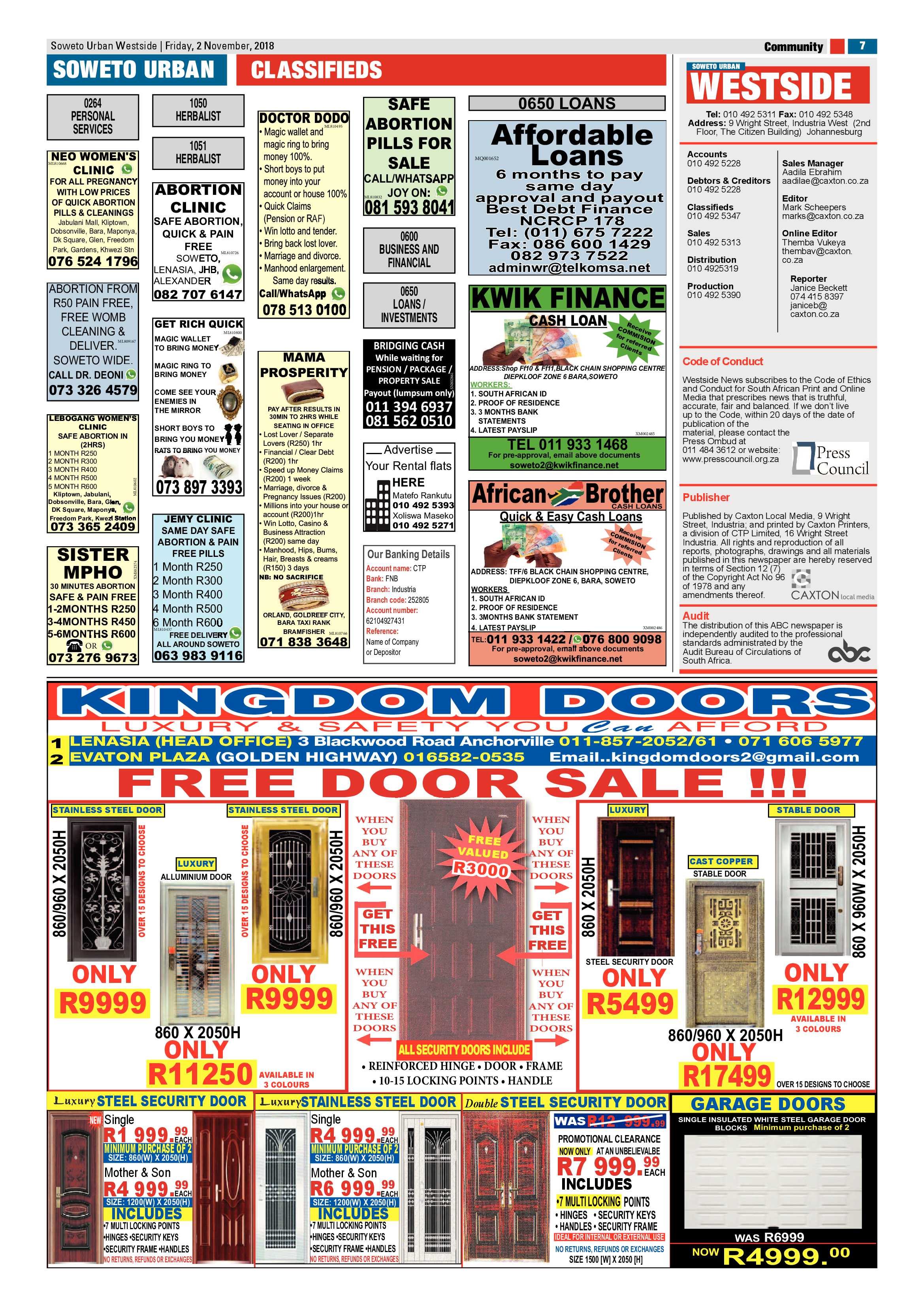 Westside – November 2, 2018 issue page 7