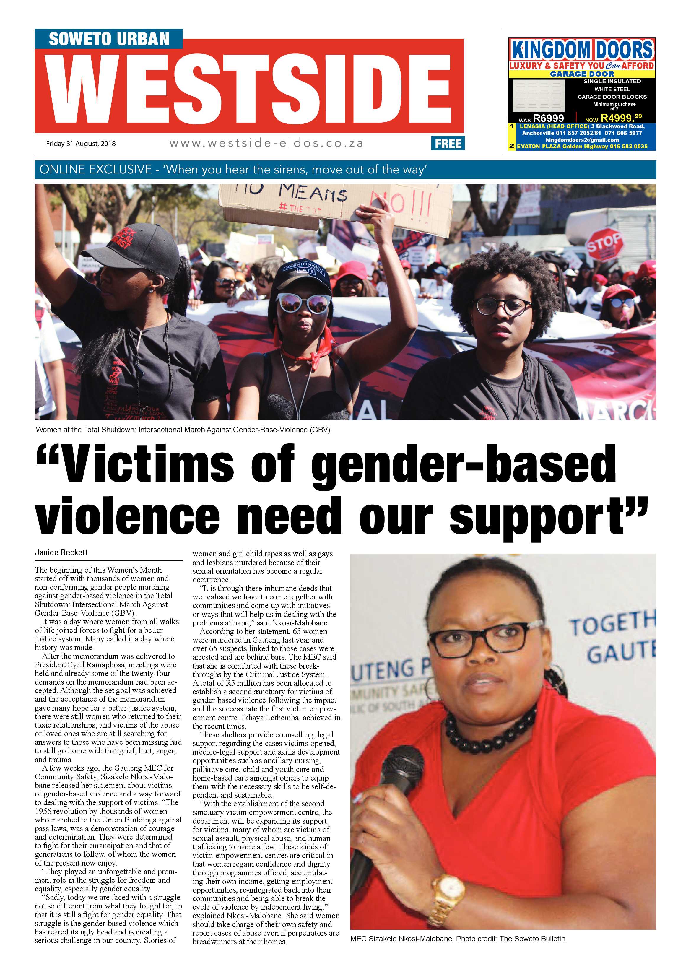 Westside – August 31, 2018 issue page 1