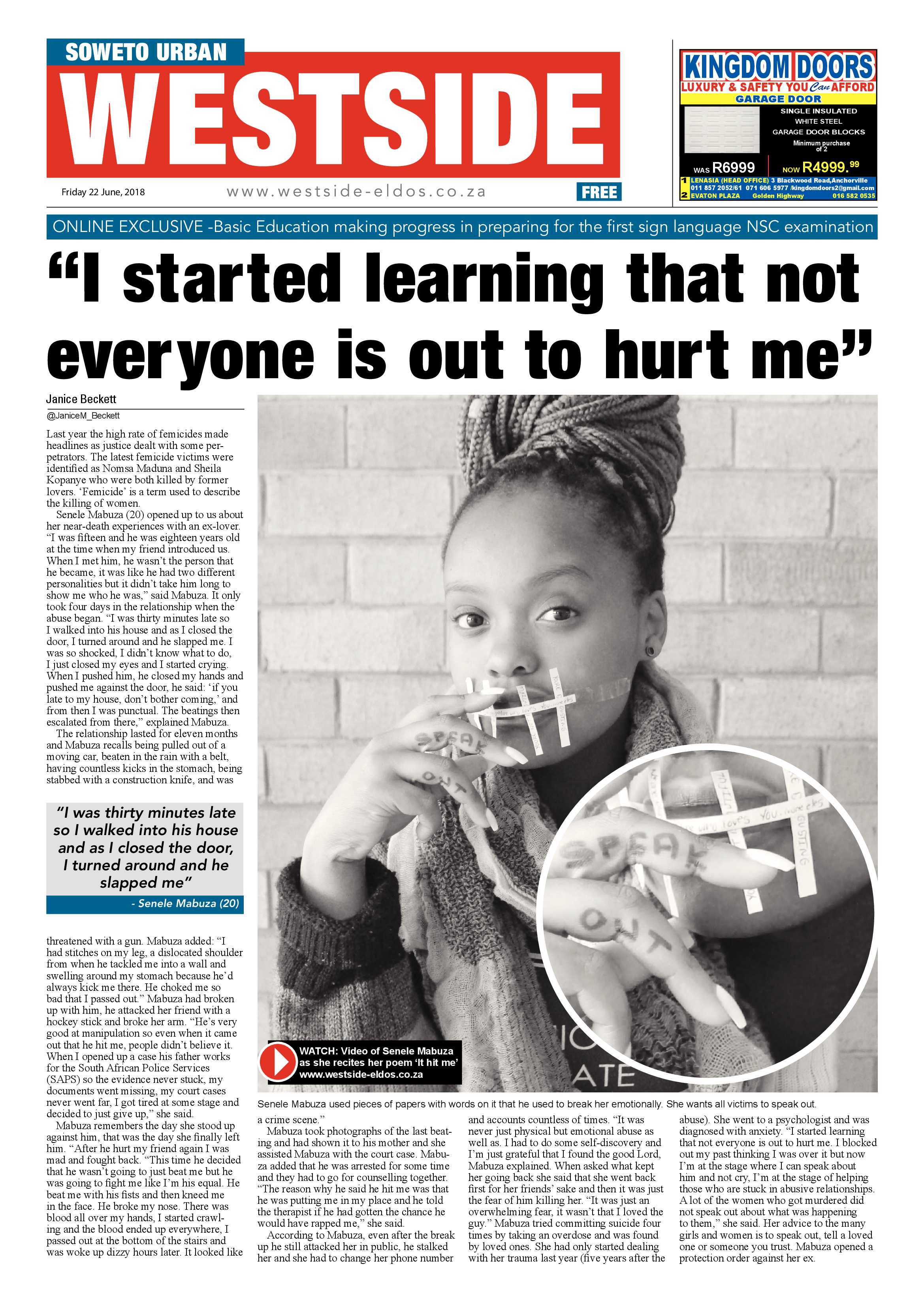 Westside – June 22, 2018 issue page 1